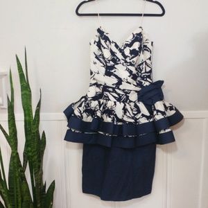 Vintage Lillie Rubin 80s Navy White Peplum Dress